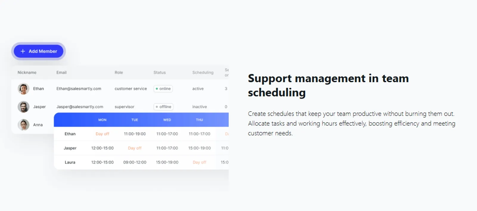 Support management in team scheduling