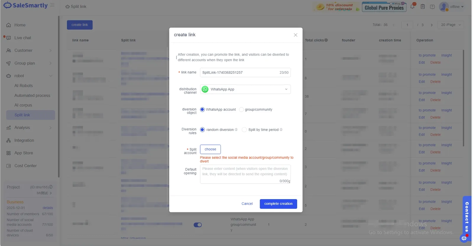Phương pháp 2: SaleSmartly tạo liên kết chuyển hướng WhatsApp