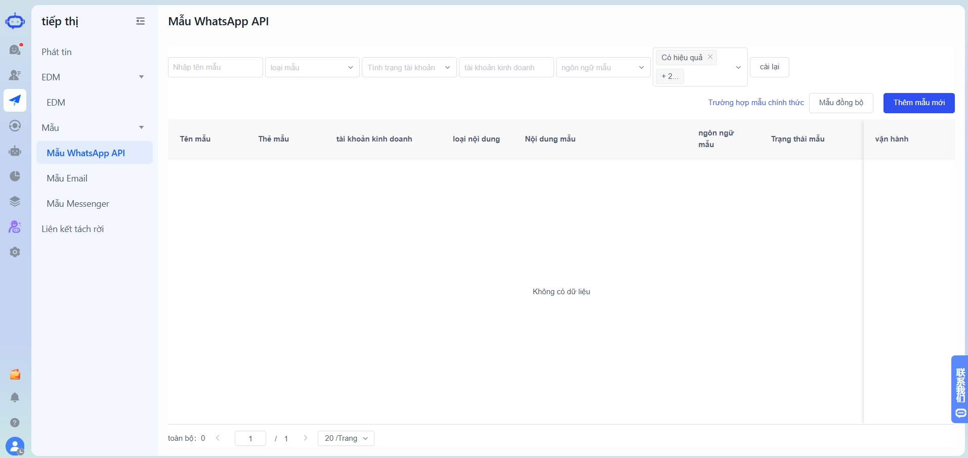 WhatsApp API template message configuration